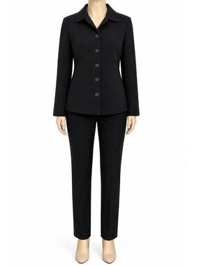 Rafaella Size L Womens Black Button-Down Blazer Long Sleeve Collared Classic Fit